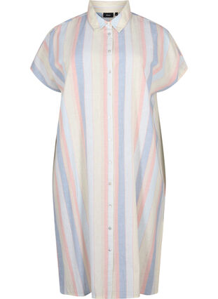 Long shirt in cotton blend with linen, Multi Color Stripe, Packshot image number 0