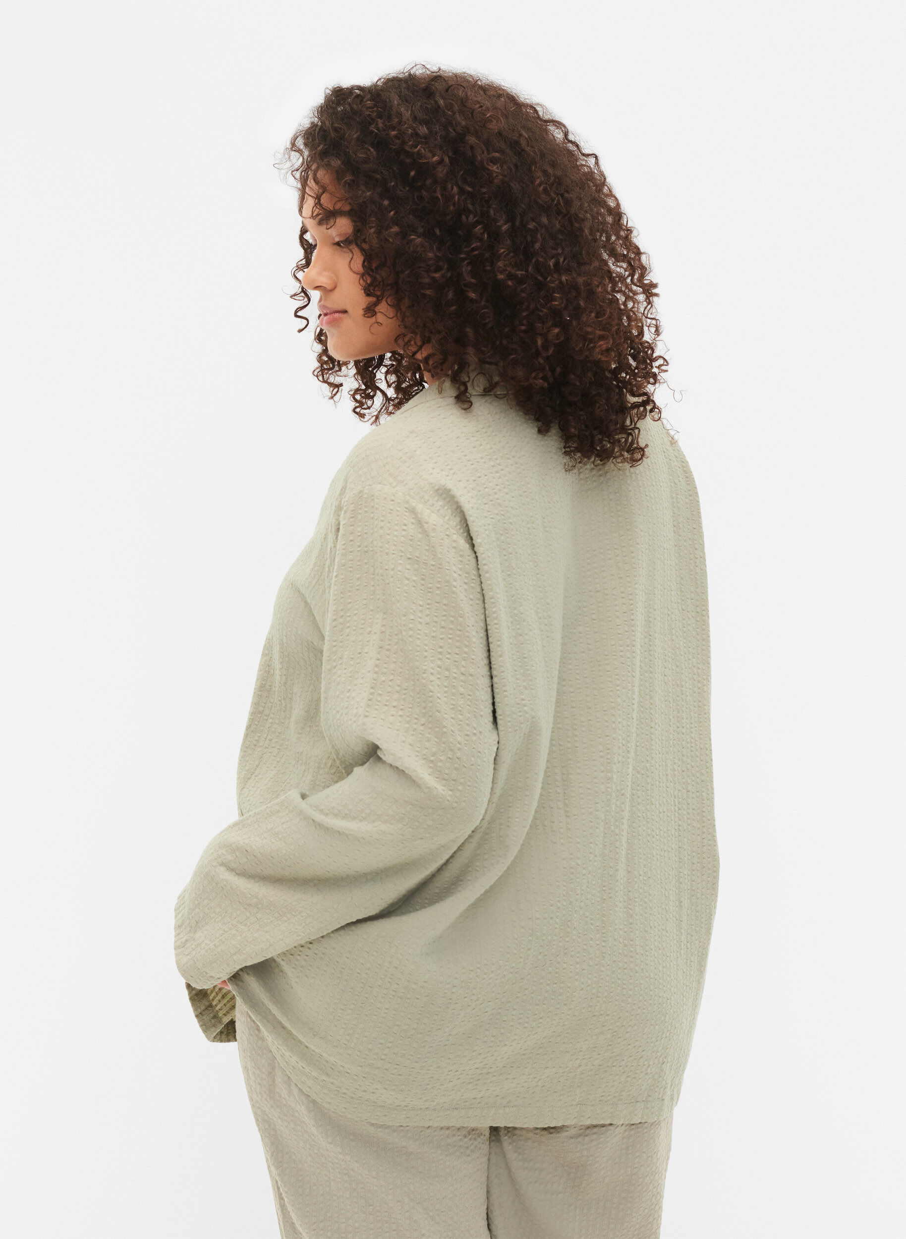 Zizzifashion Cotton shirt with structured fit, Seagrass , Model image number 1