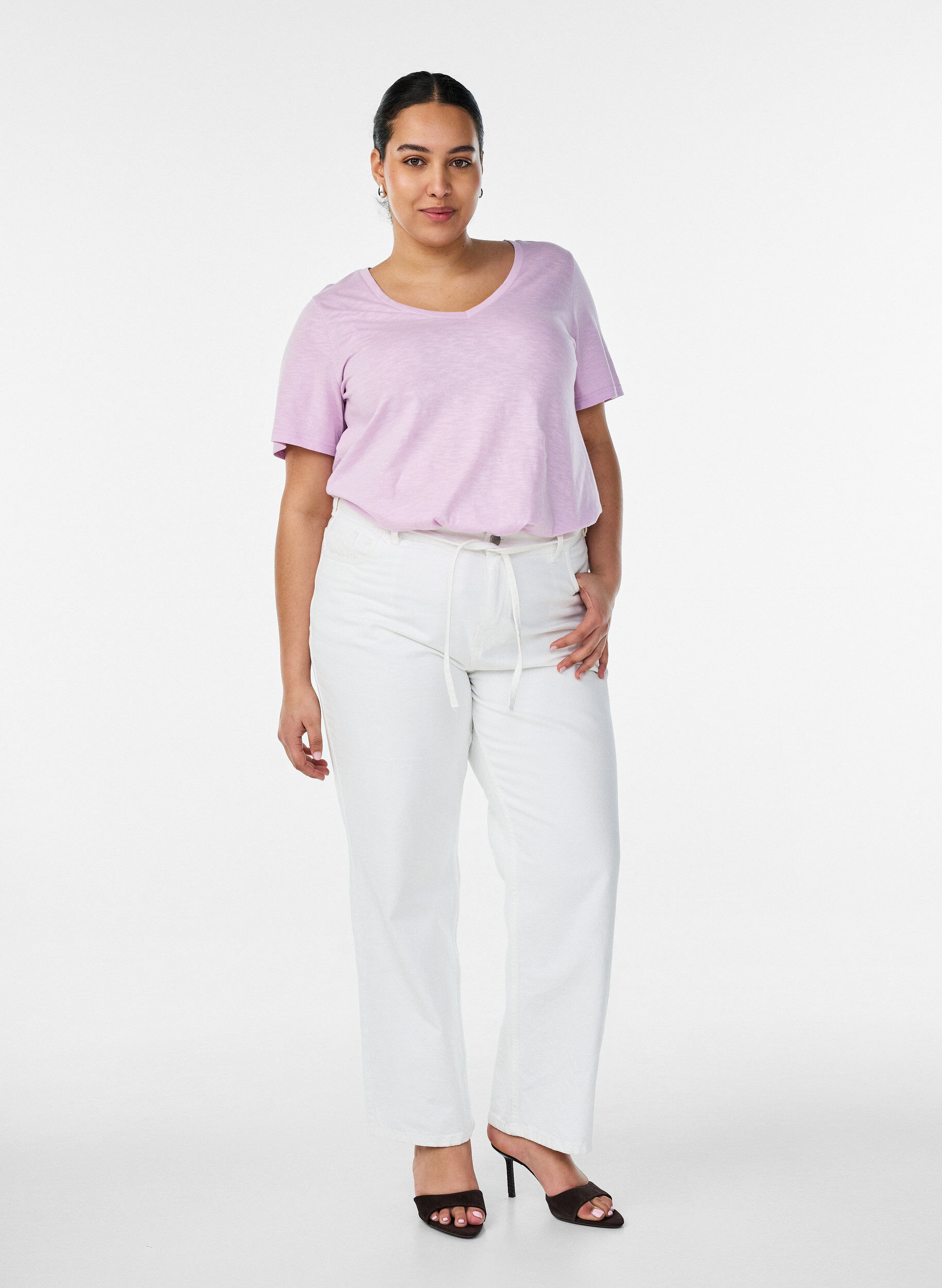 Zizzifashion Short-sleeved basic t-shirt with v-neck, Purple, Model image number 1