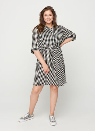 Checked viscose tunic, Check, Model image number 2