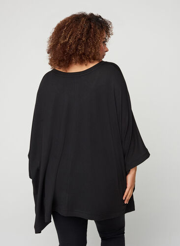 Poncho with jewels and a V-neck, Black, Model image number 1