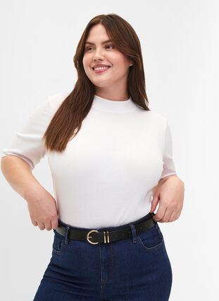 Faux leather belt with gold-colored buckle, Black w. Gold Buckle, Model image number 0