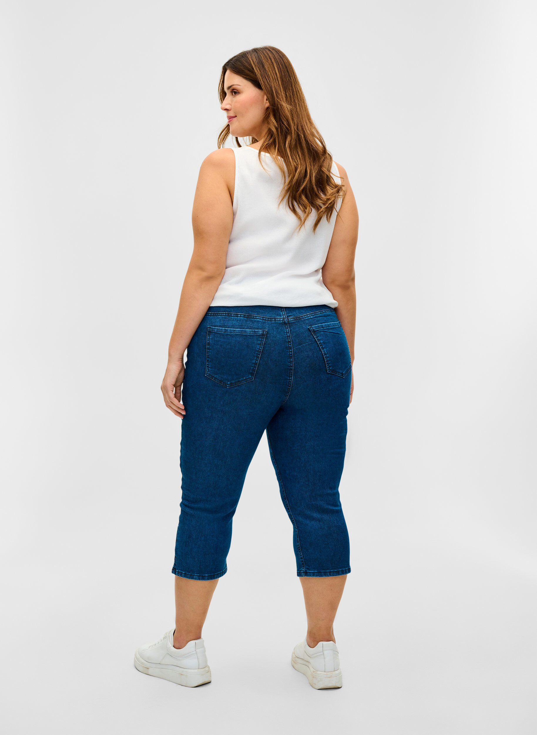 Zizzifashion Cotton blend capris, Dark blue denim, Model image number 0