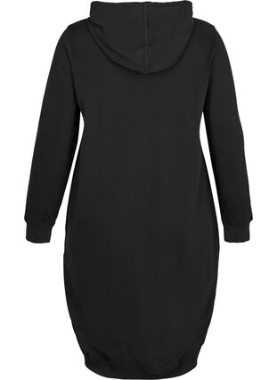 Cotton sweat dress with a hood, Black Solid, Packshot image number 1