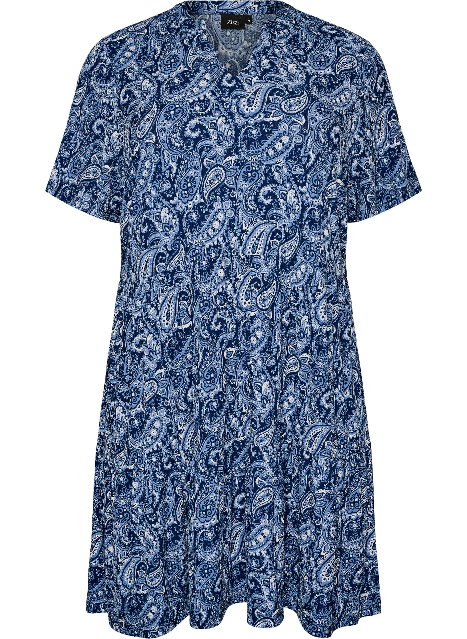 Zizzifashion Patterned dress with panels, Blue, Packshot image number 0