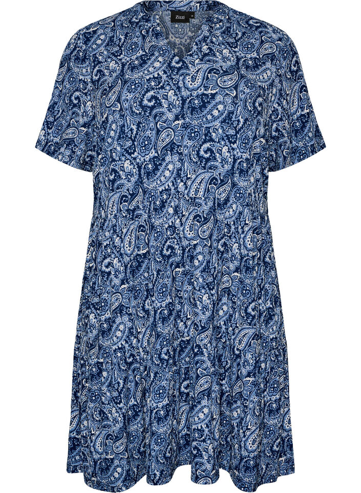 Patterned dress with panels, Blue, Packshot image number 0