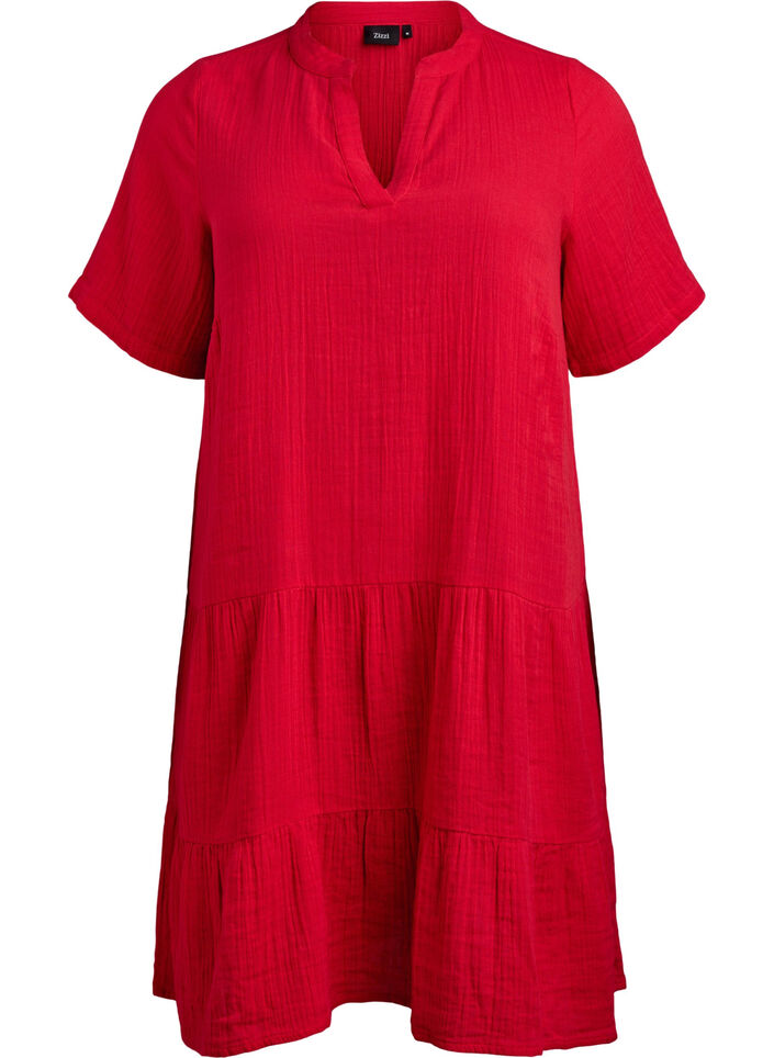 Short A-line dress in cotton muslin, Red, Packshot image number 0