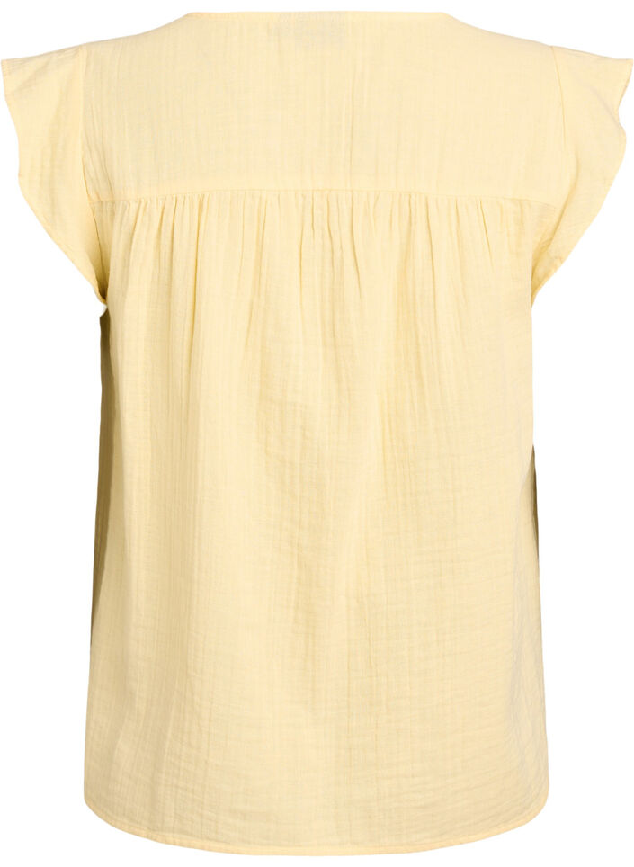 Sleeveless top in cotton muslin with ruffles, Yellow, Packshot image number 1