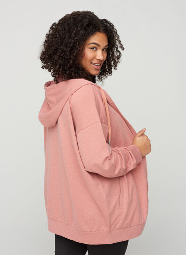 Sweater cardigan with a zip and hood, Old Rose, Model image number 1