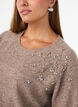 Knitted blouse with rhinestones and studs, Beige, Model image number 3