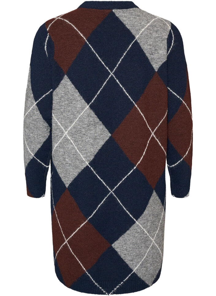 Knitted dress with large check pattern, Blue, Packshot image number 1