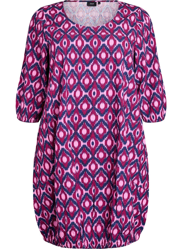 Short cotton dress with 3/4 sleeves and pockets, Pink, Packshot image number 0