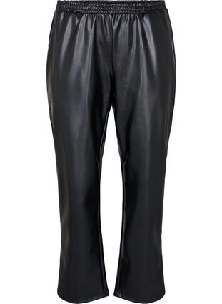 Faux leather trousers with pockets, Black, Packshot image number 0
