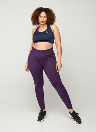 Cropped sports tights with mesh, Blackberry Cordial, Model image number 3