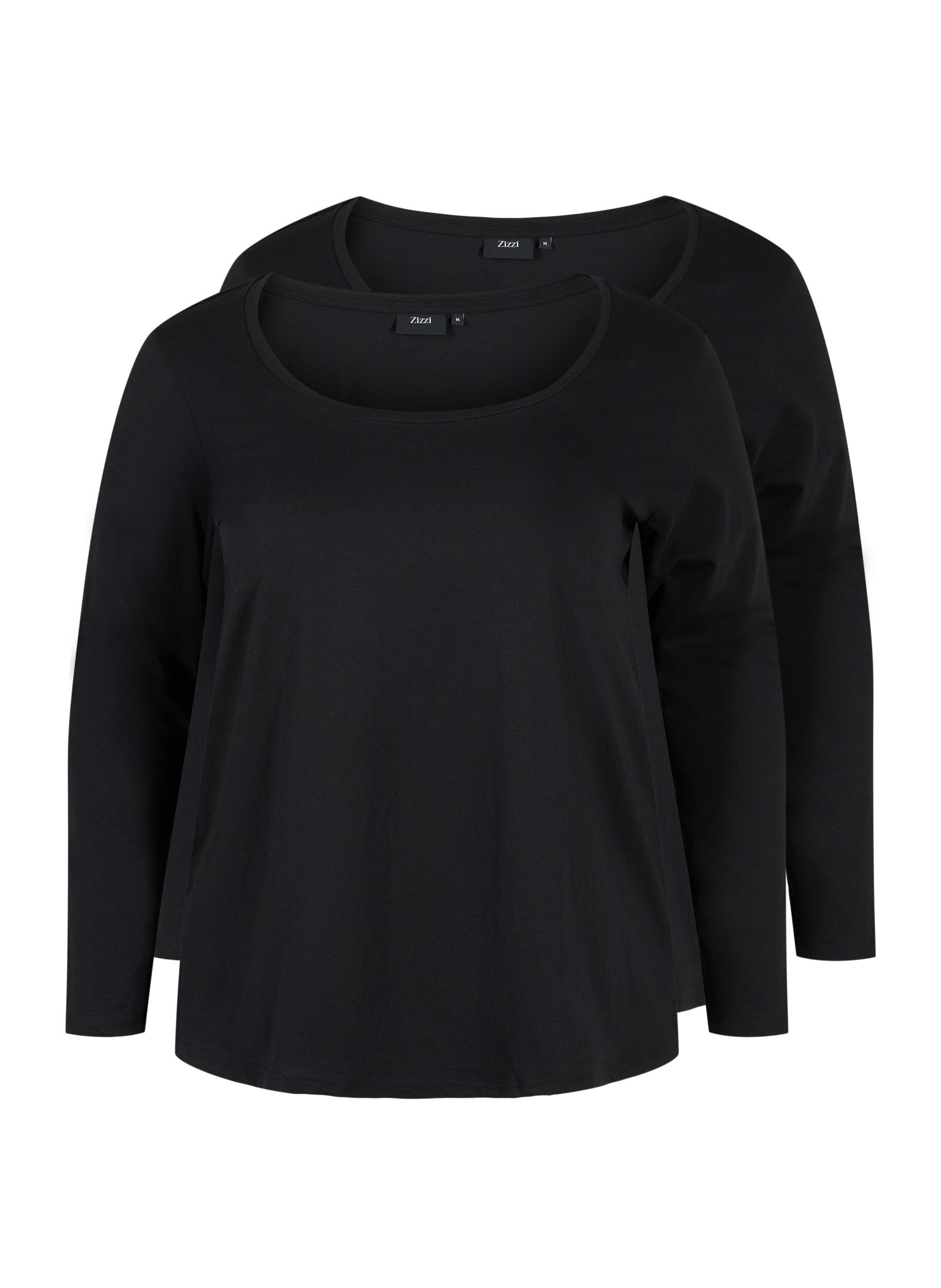 Zizzifashion Basic cotton blouse 2-pack, Black/Black, Packshot image number 0