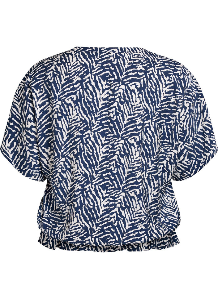 Blouse with short sleeves and a ruffled hem, Blue, Packshot image number 1