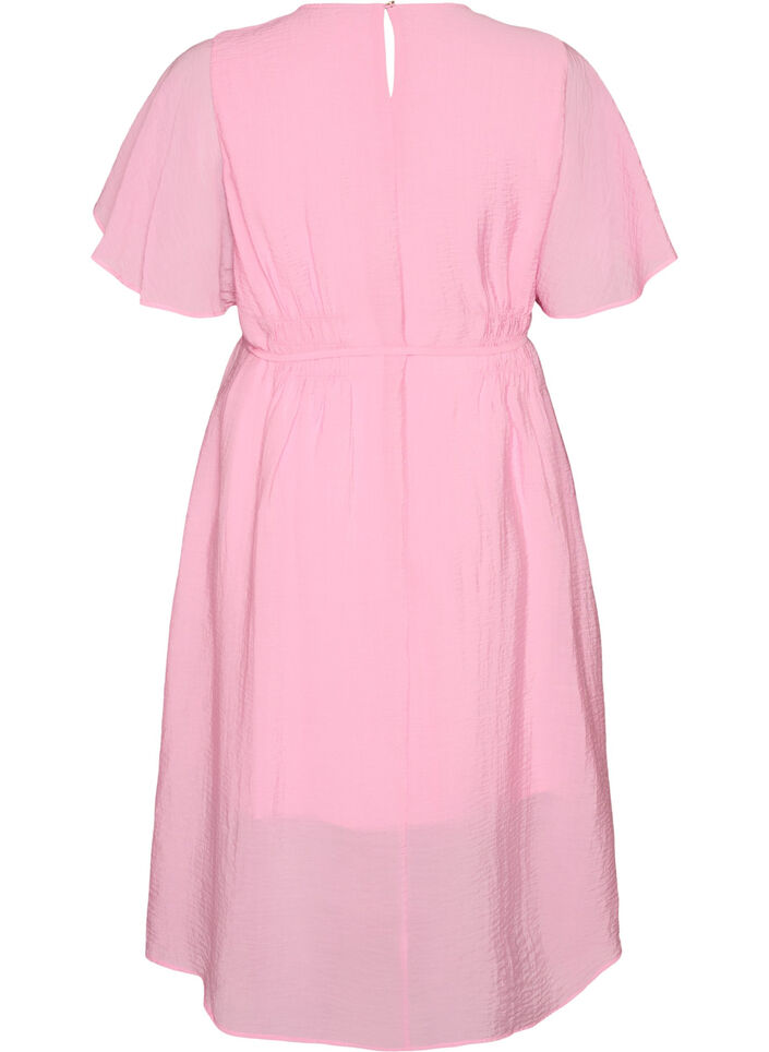 Ankle-length dress with flutter sleeves and tie-waist, Pink, Packshot