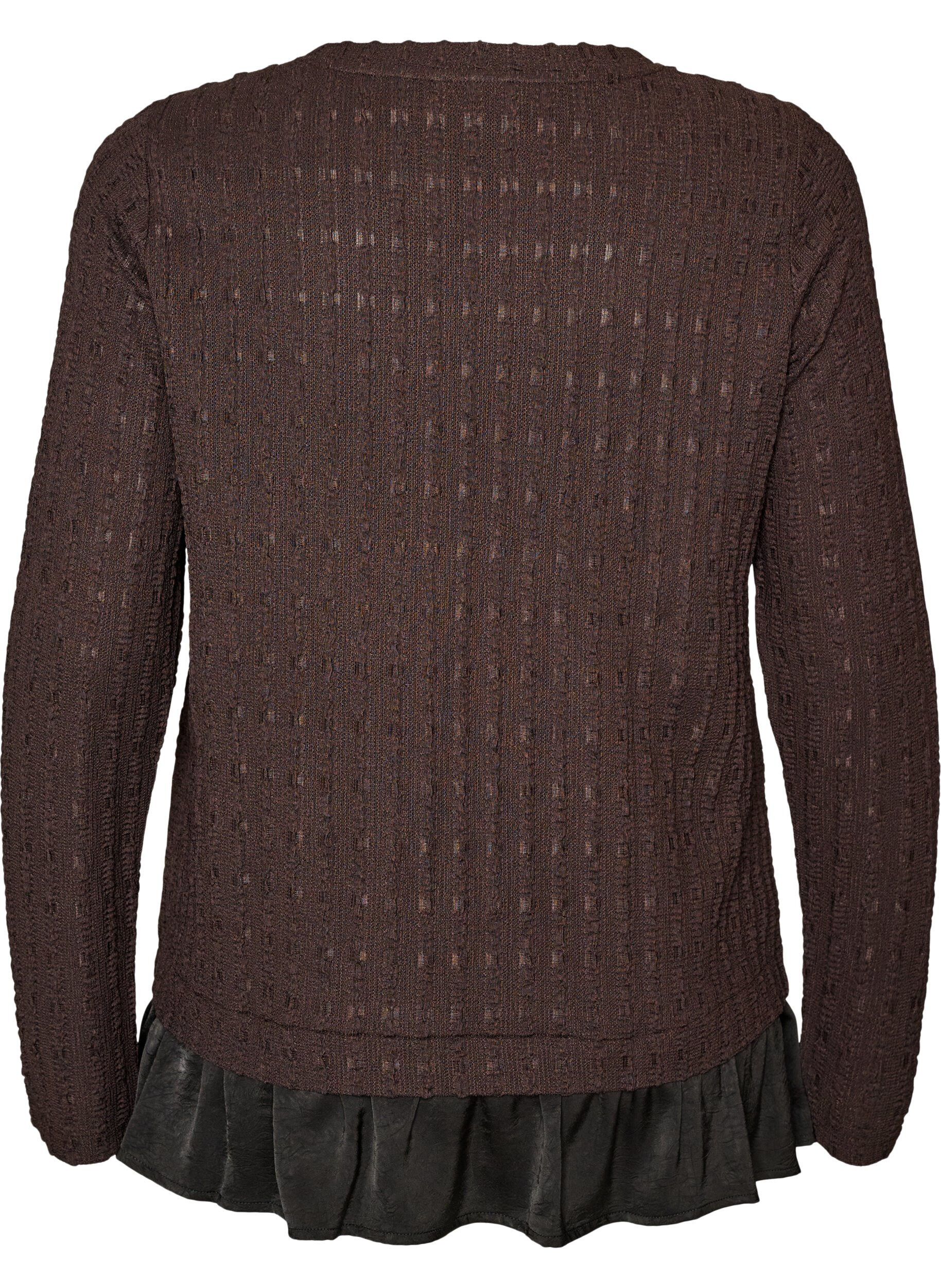 ZizzifashionStructured blouse with ruffle hem, Brown, Packshot image number 1
