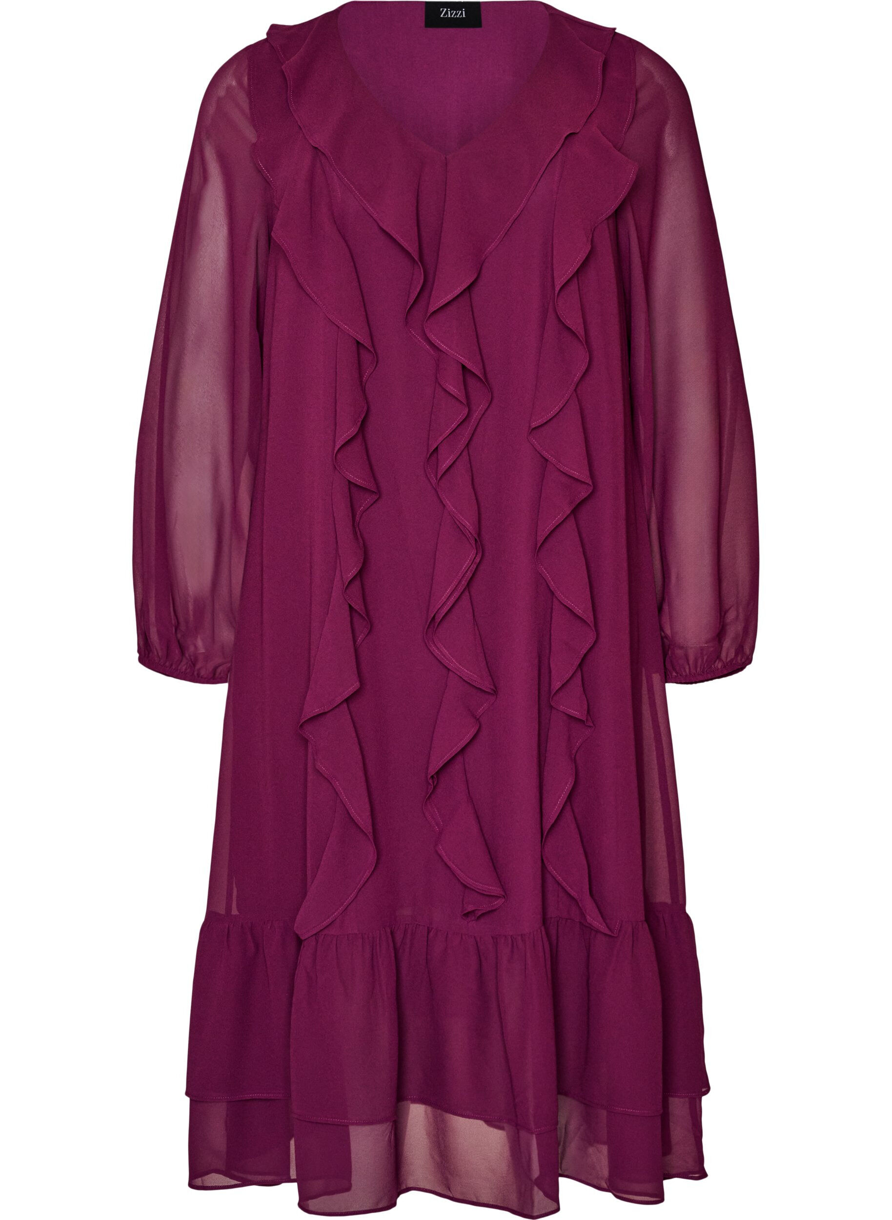 ZizzifashionParty dress with ruffle details and V-neck, Red, Packshot image number 0