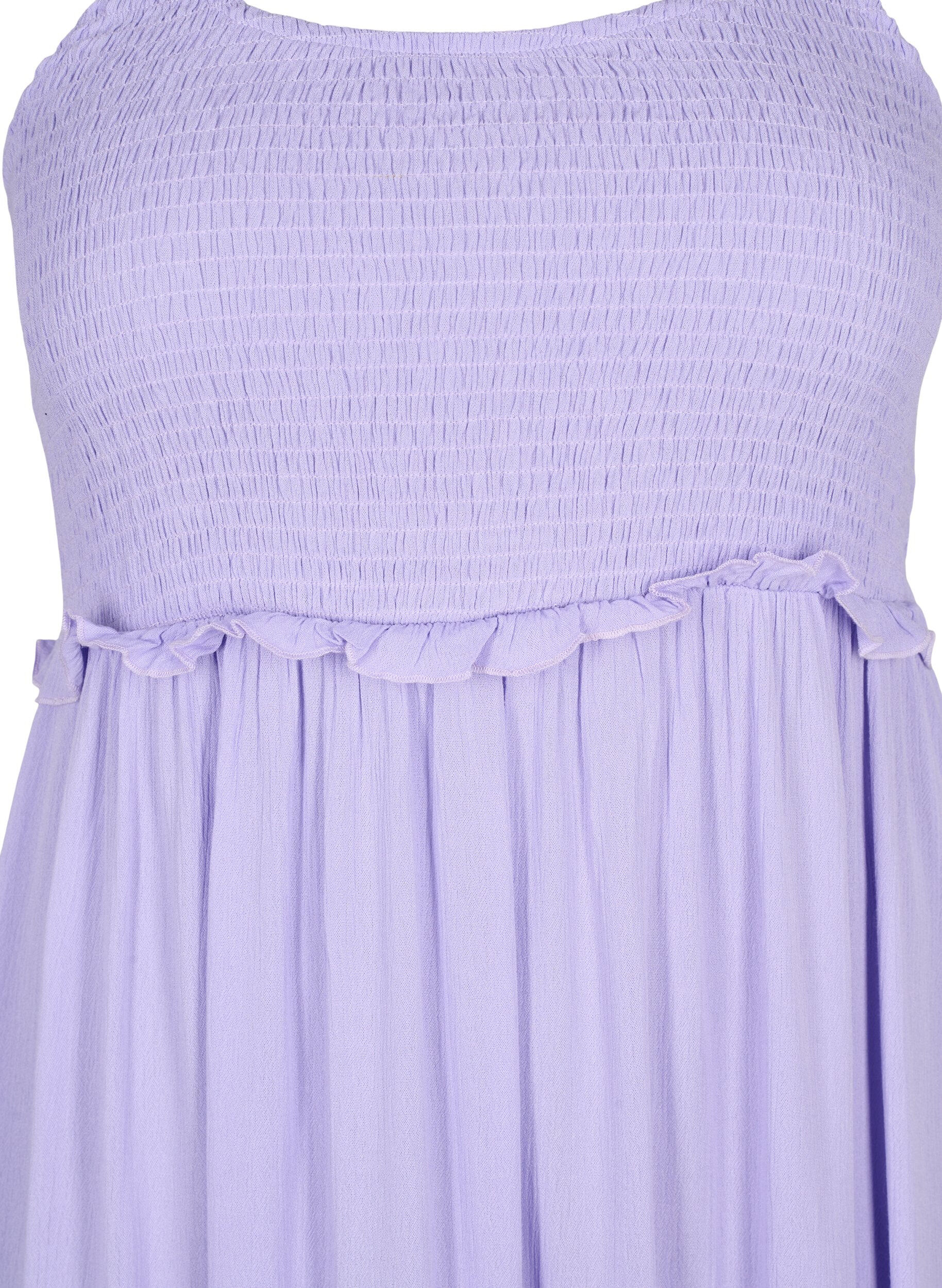 Zizzifashion Viscose midi dress with smock, Lavender, Packshot image number 2