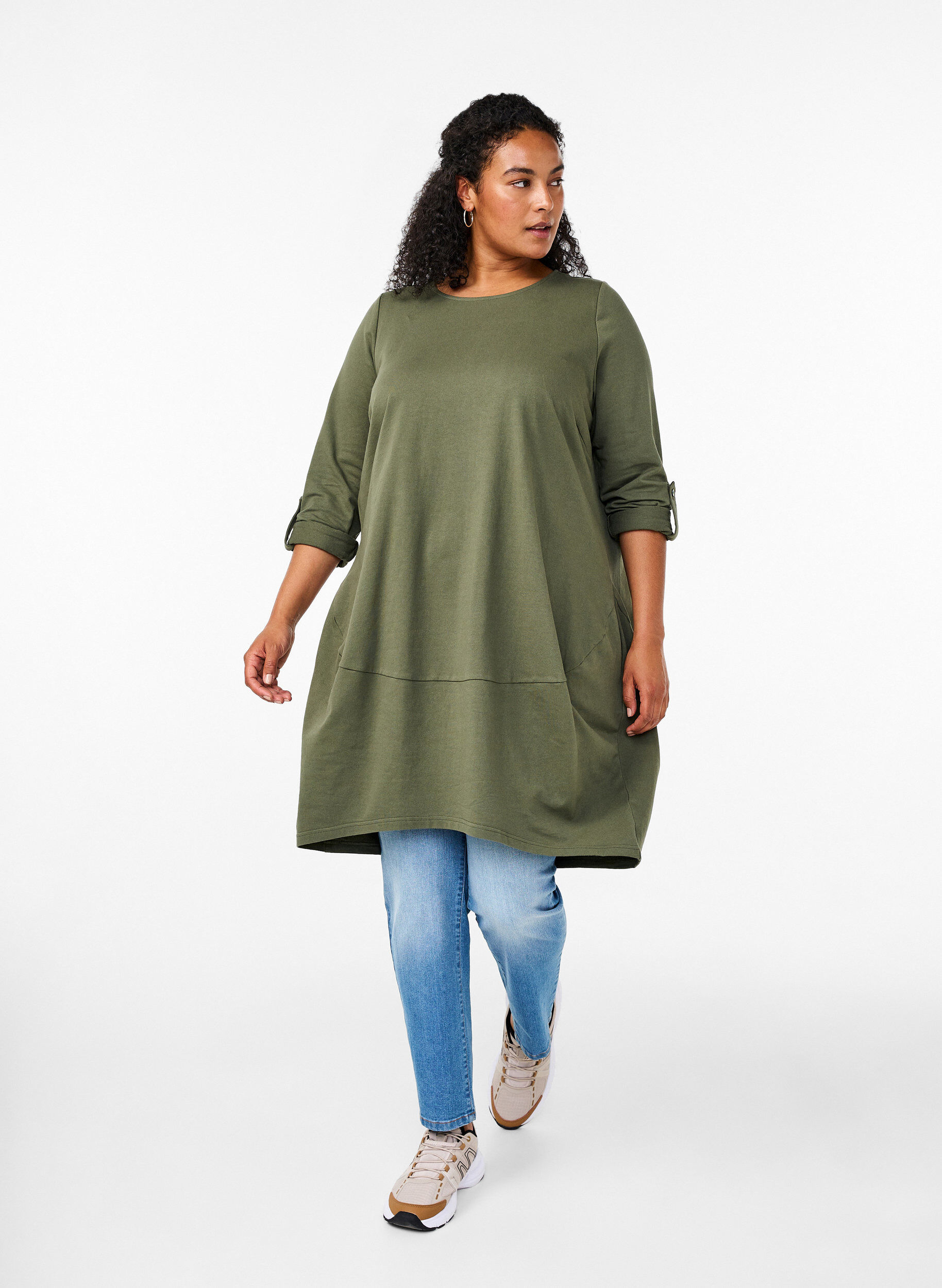 ZizzifashionBalloon dress in cotton with pockets, Green, Model image number 1