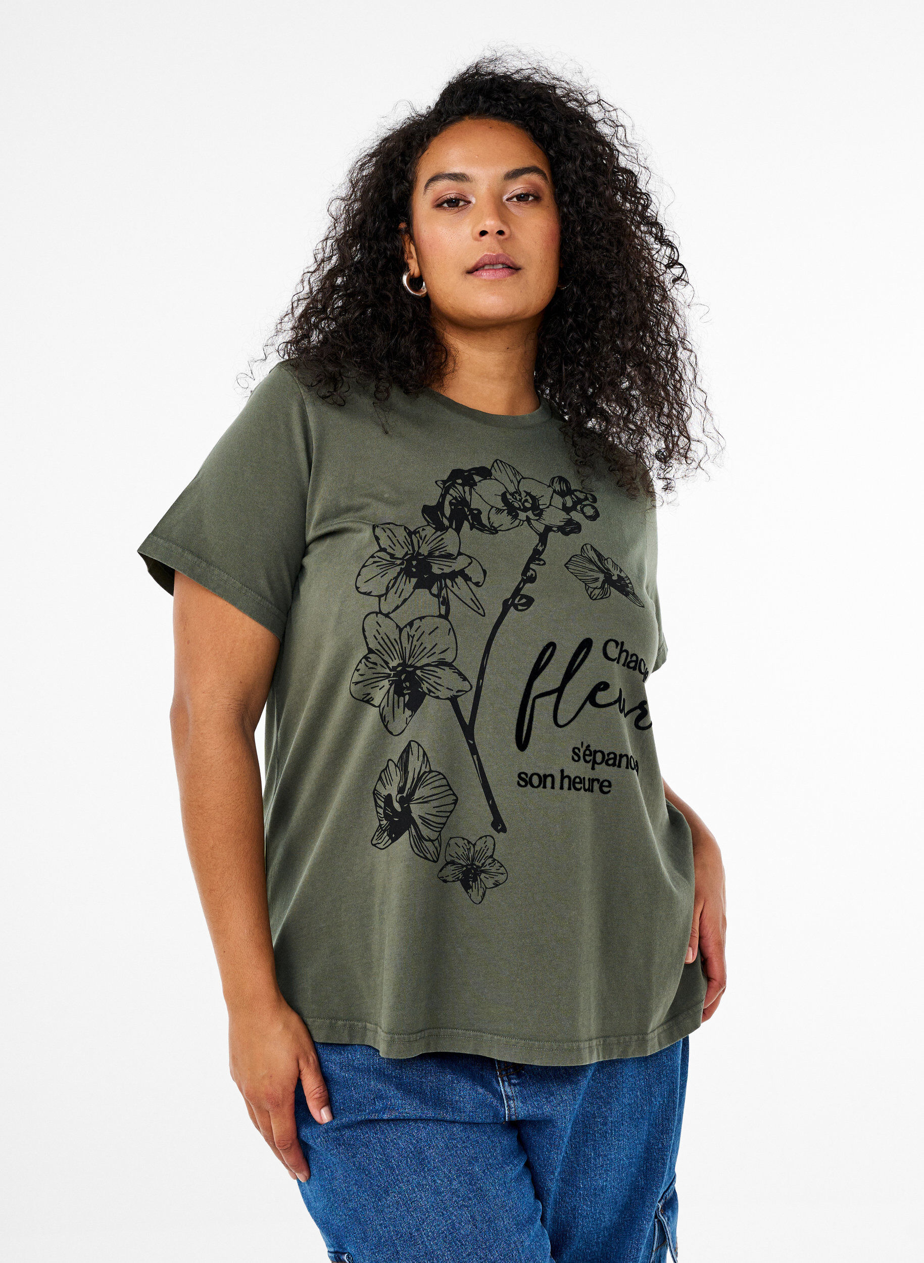 Zizzifashion Organic cotton T-shirt with print, Green, Model image number 0