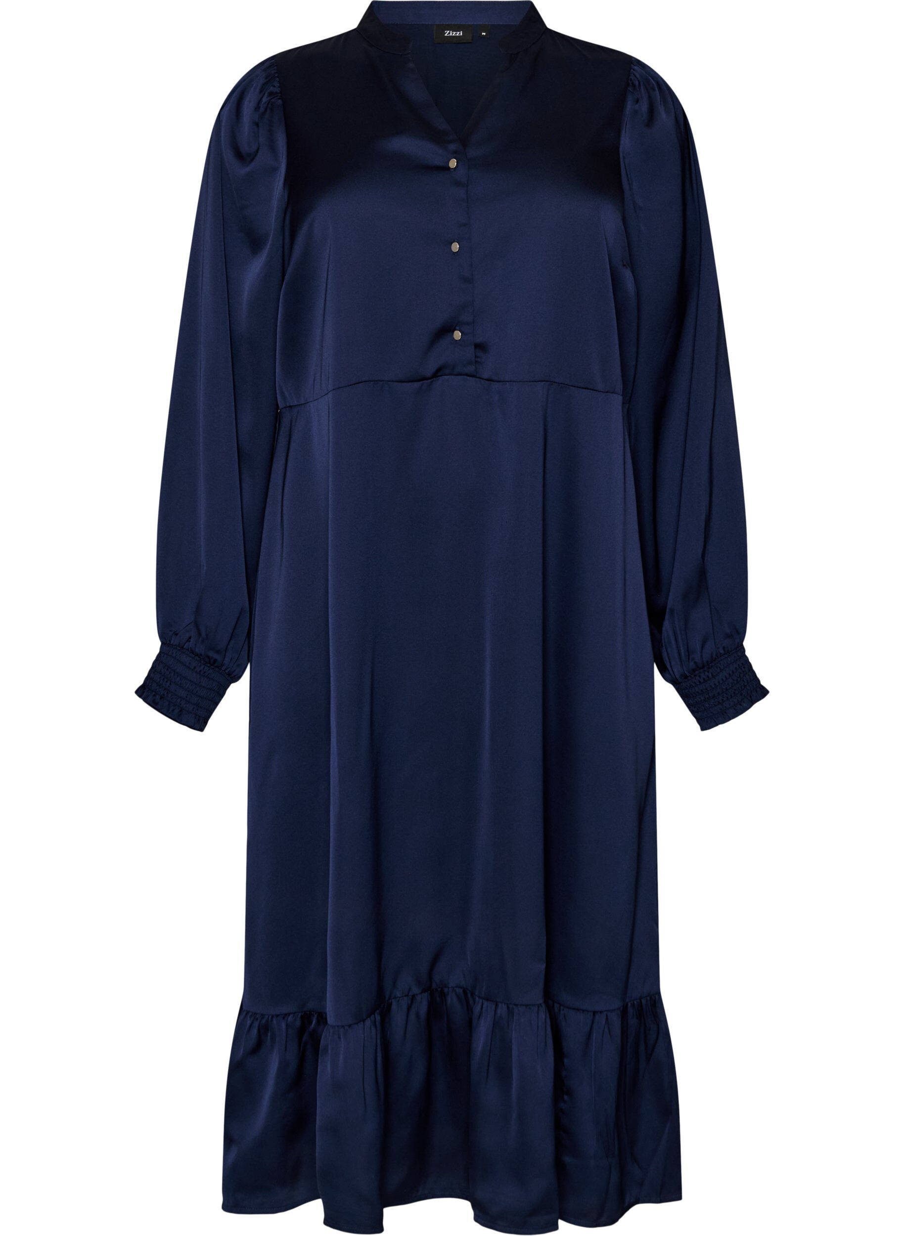 ZizzifashionSatin dress with long sleeves and V-neck, Blue, Packshot image number 0