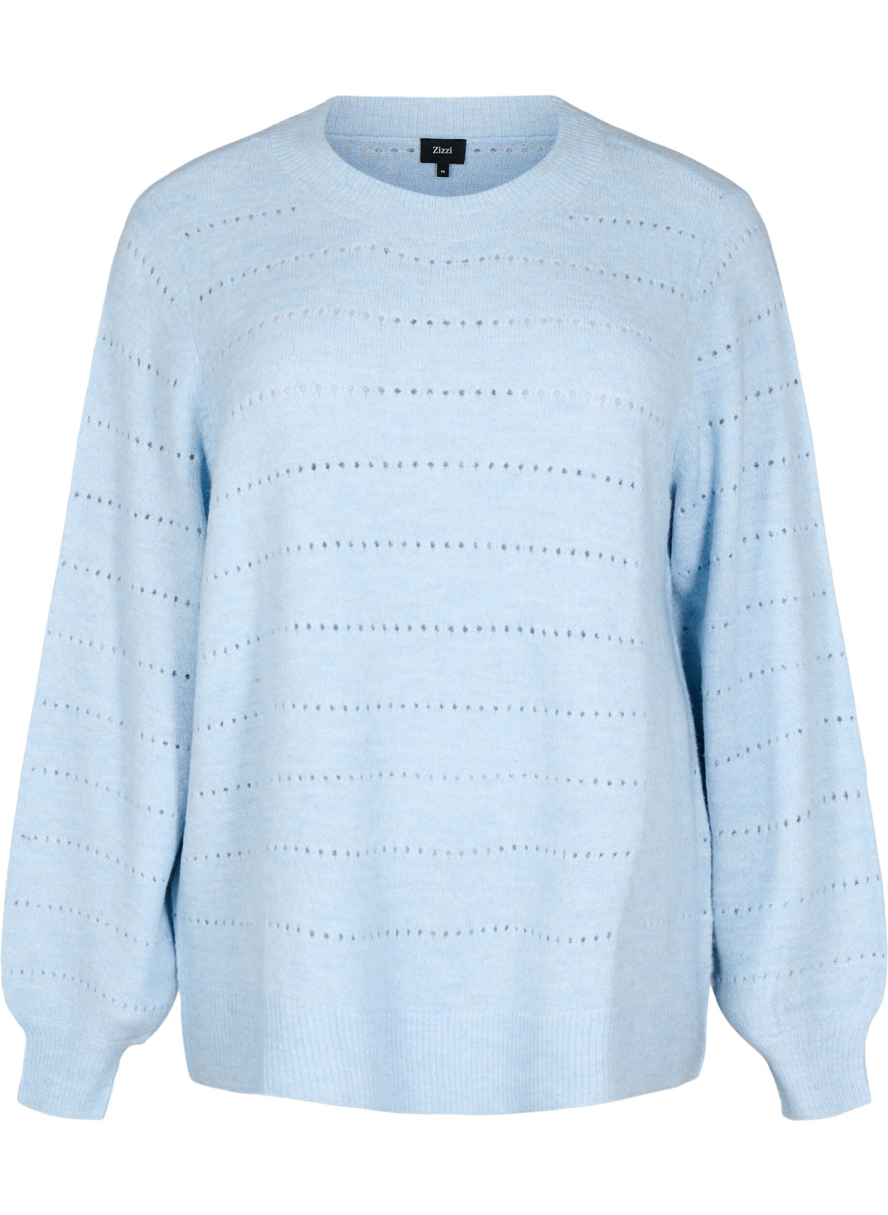 Zizzifashion Knitted blouse with round neck and lace pattern, Cashmere Blue Mel., Packshot image number 0