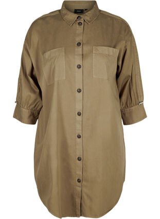 Long sturdy shirt with chest pockets, Kaki Green, Packshot image number 0
