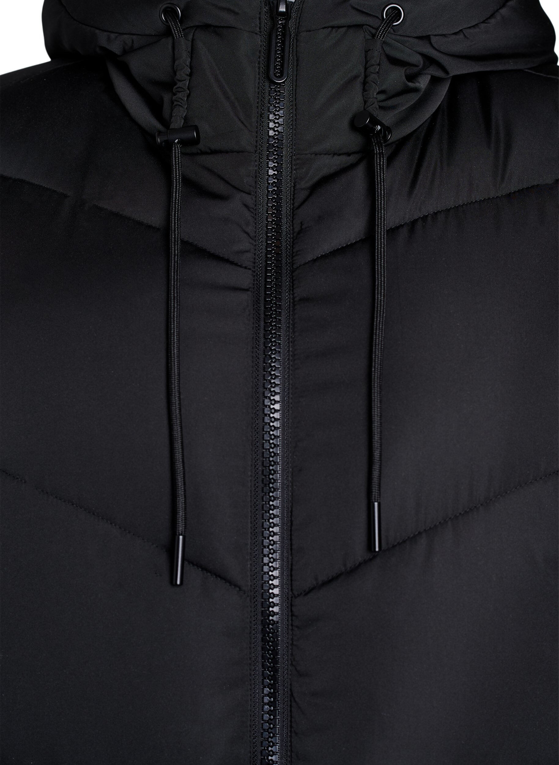 Zizzifashion Long puffer coat with hood and pockets, Black, Packshot image number 2