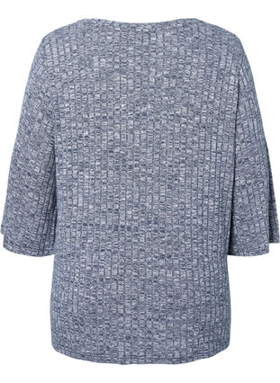 Melange blouse with round neck and 3/4 sleeves, Dress Blues Mel., Packshot image number 1