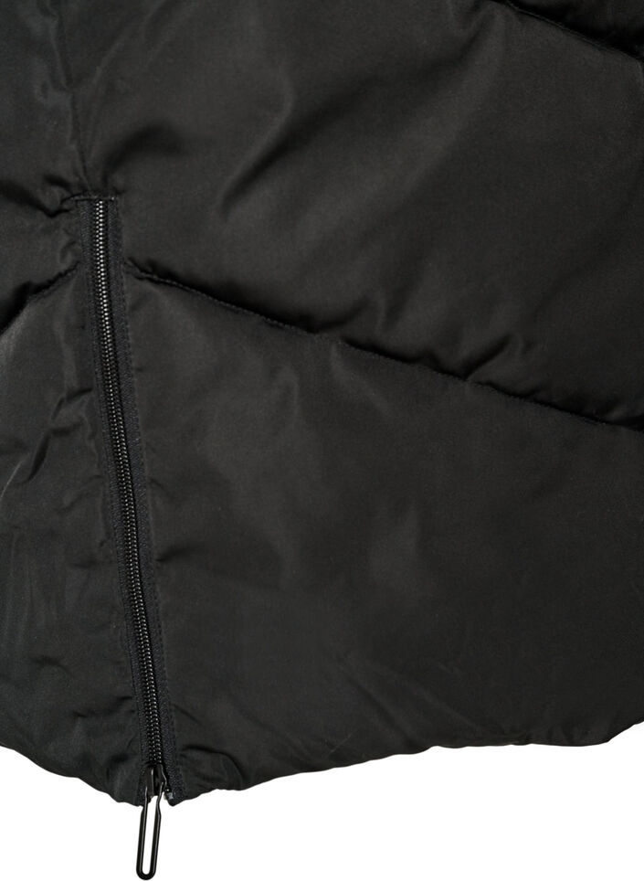 Long puffer coat with hood and pockets, Black, Packshot image number 3