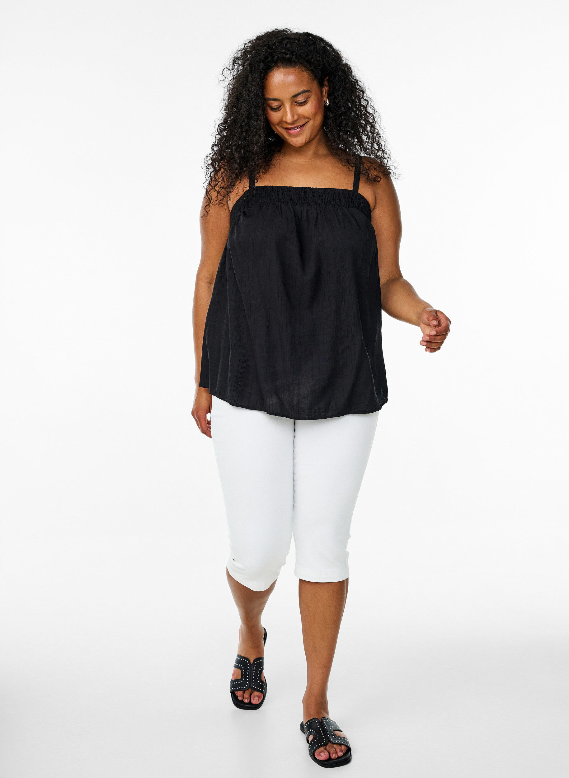 Zizzifashion Viscose top with narrow straps, Black, Model image number 1