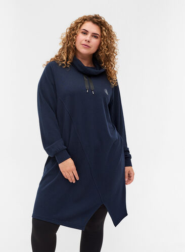 Sweater dress with high neck and slits, Night Sky, Model image number 0