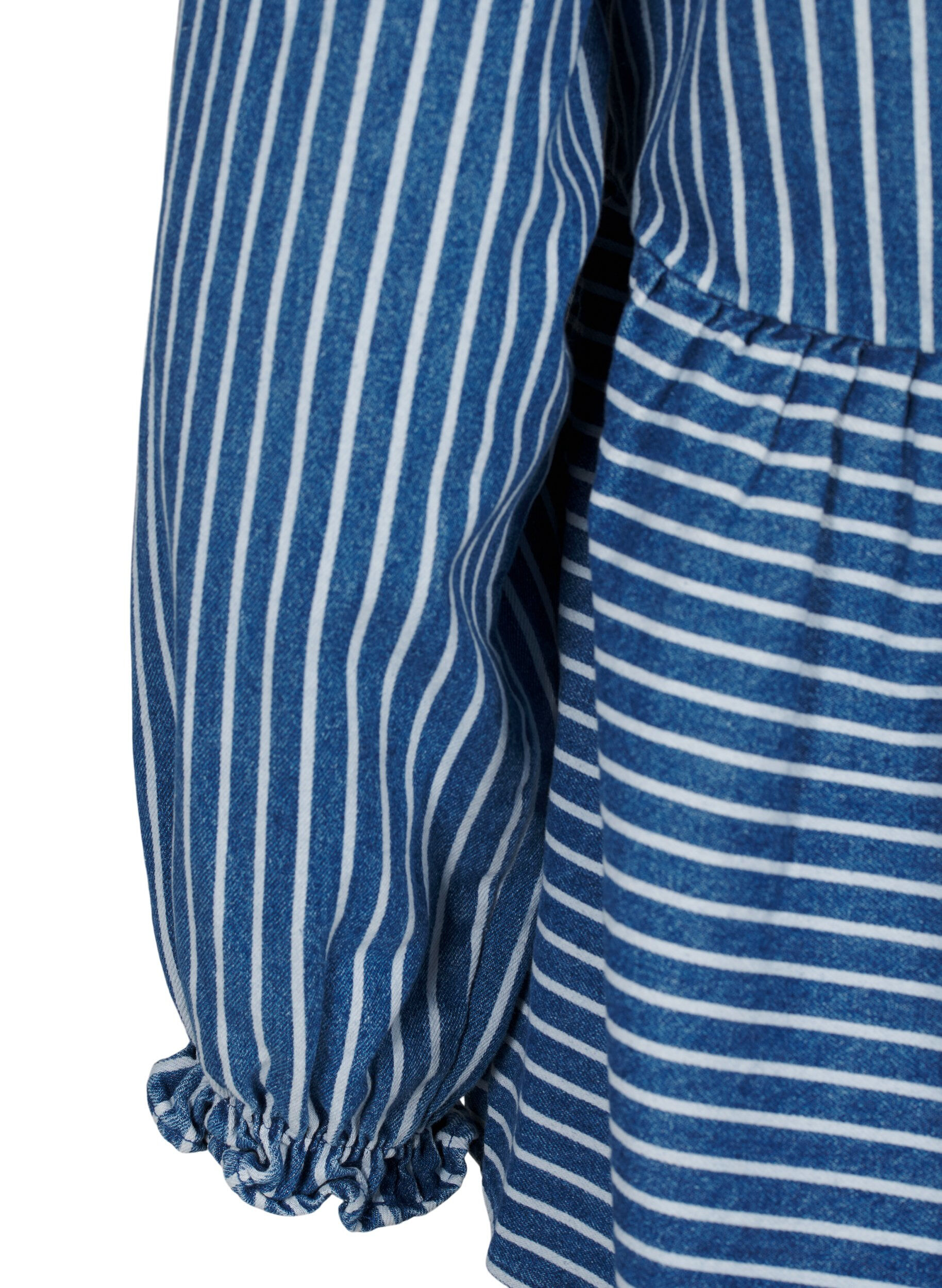 Zizzifashion Striped denim blouse with front tie, Blue, Packshot image number 3