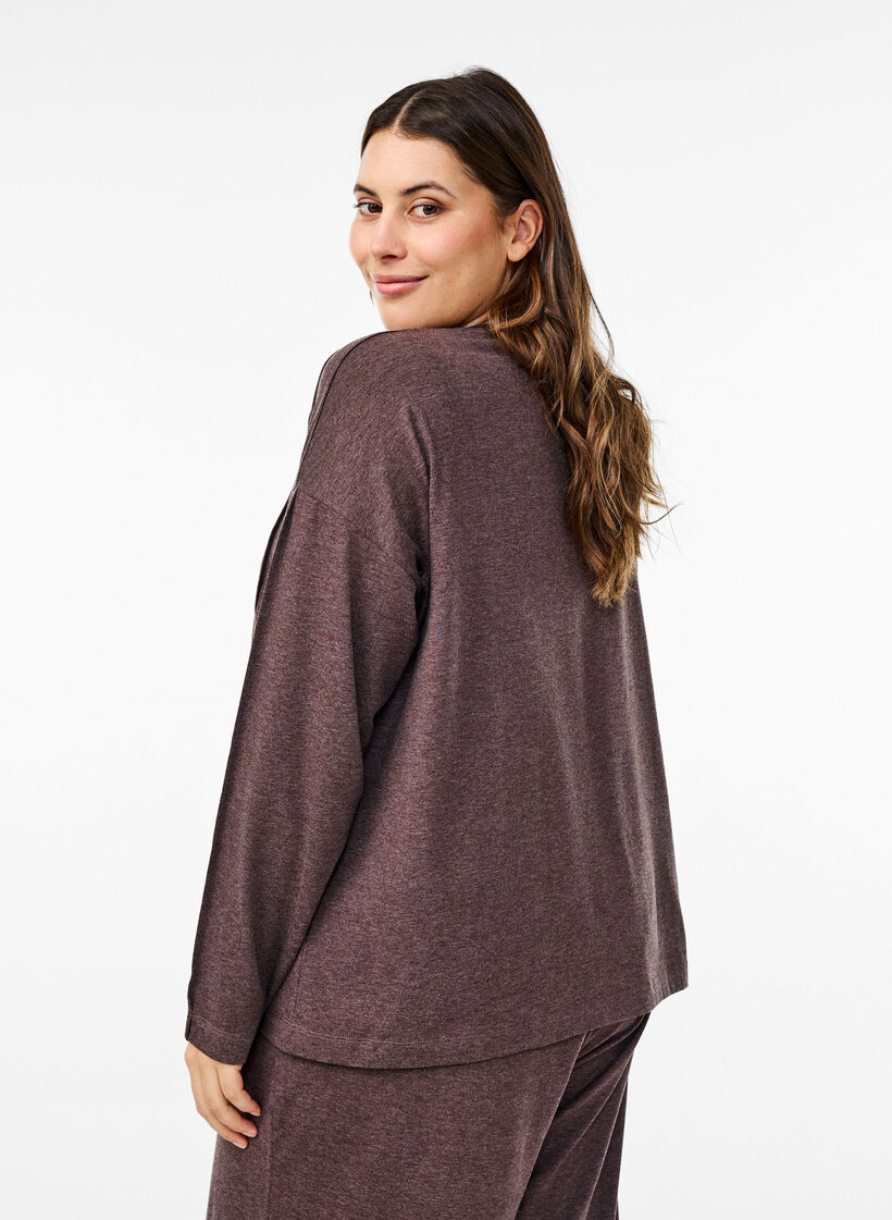 Loose jersey blouse with seam details, Brown, Model image number 2