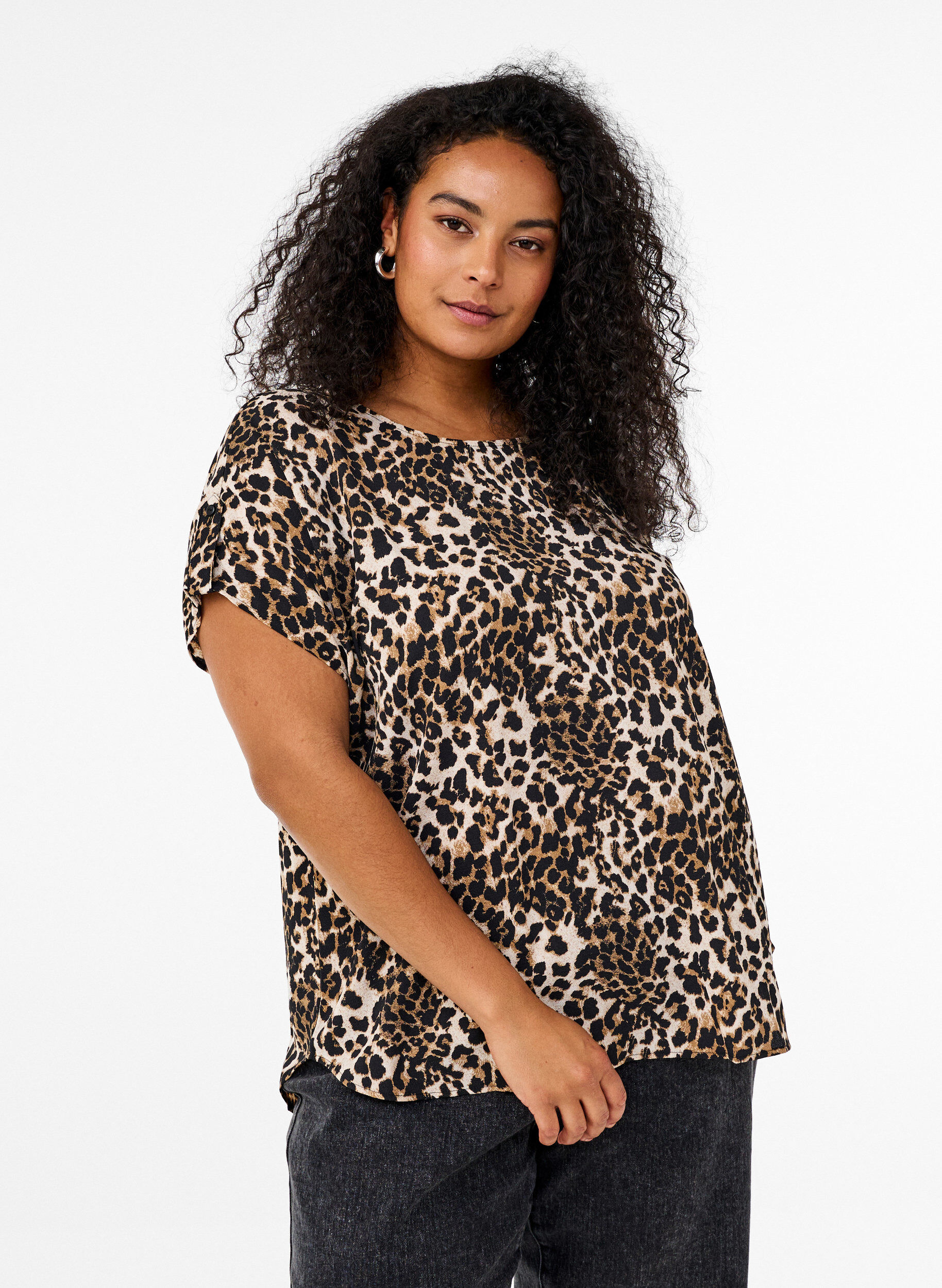 Zizzifashion Short-sleeved blouse with print, Leopard AOP, Model image number 0