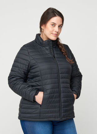 Short quilted jacket with a zip, Black, Model image number 0