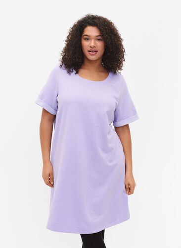 Sweater dress with short sleeves and slits, Lavender, Model image number 0