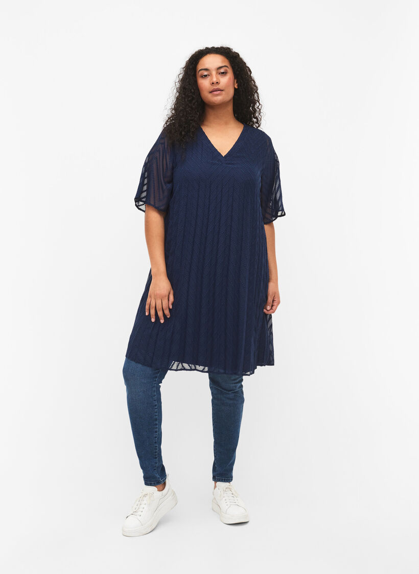 Short sleeved pleated dress, Navy Blazer, Model image number 2