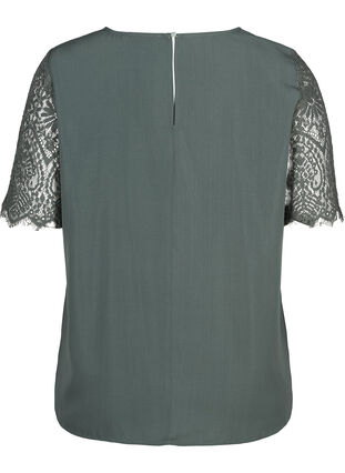 Blouse with short lace sleeves, Balsam Green, Packshot image number 1