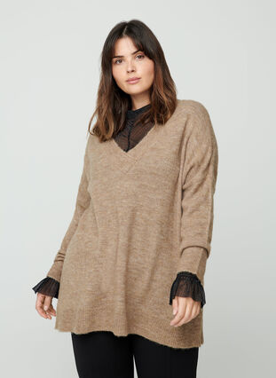 Marled, oversize knitted blouse with wool, Light Brown Mel. , Model image number 0