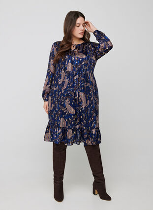 Long-sleeved A-line dress with print, Paisley Foil, Model image number 3