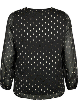 Printed blouse with v-neckline, Black w. Gold, Packshot image number 1