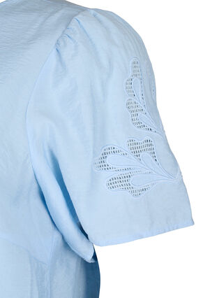 Short sleeve viscose blouse with embroidery, Chambray Blue, Packshot image number 3