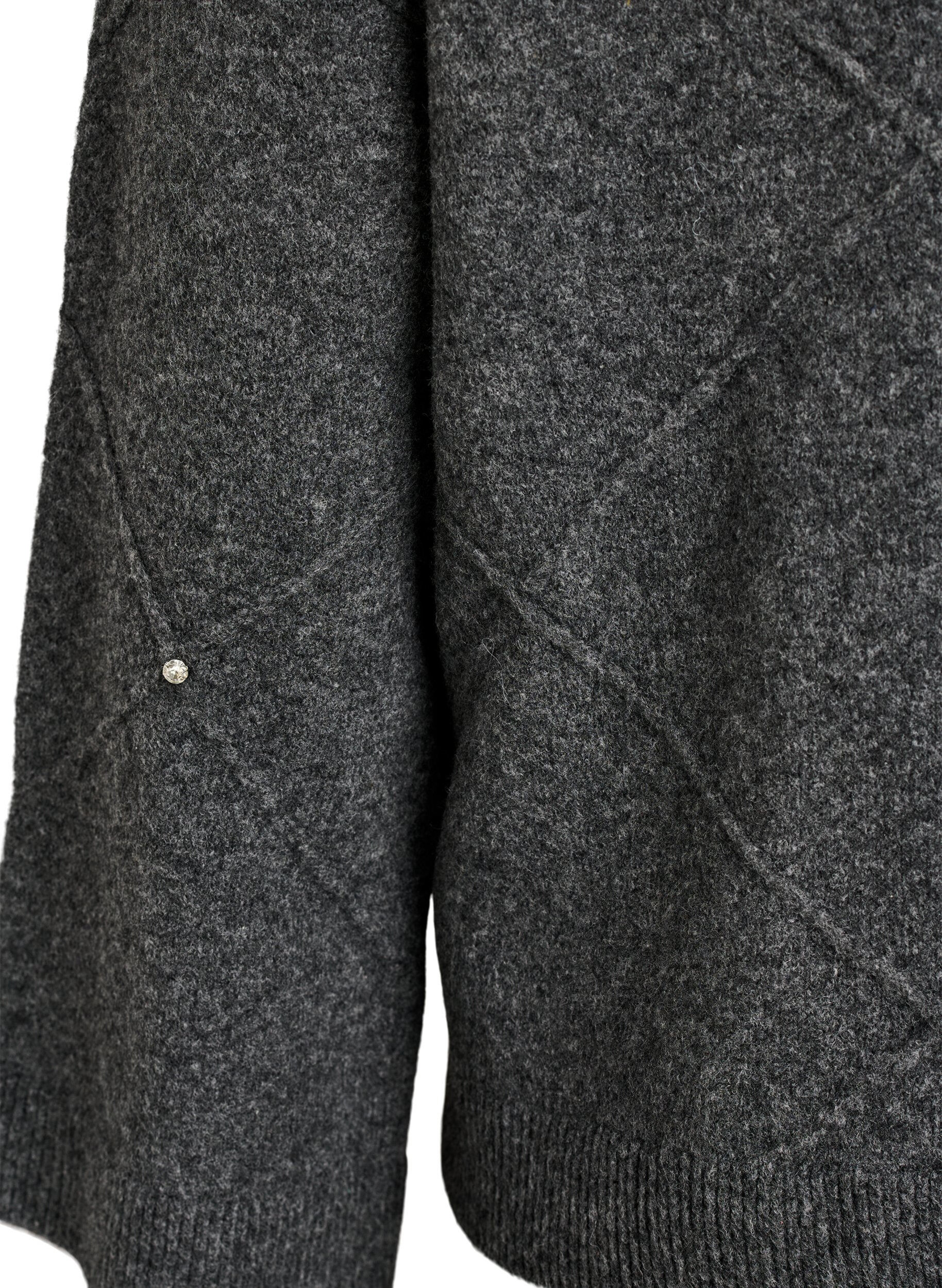 ZizzifashionKnitted blouse with rhinestones and diamond pattern, Dark Grey, Packshot image number 3