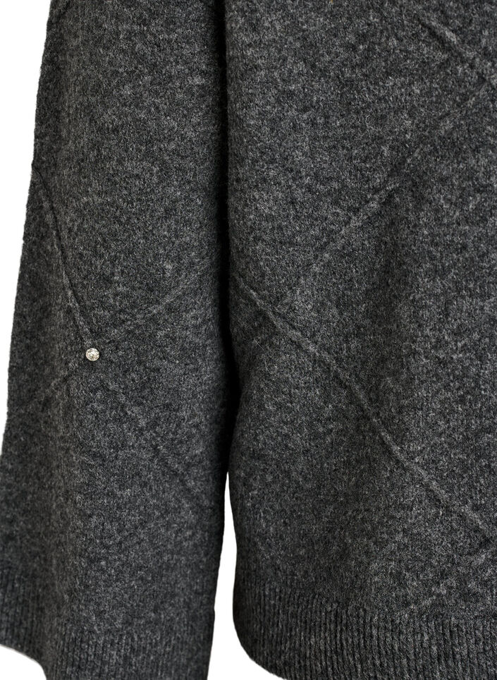 Knitted blouse with rhinestones and diamond pattern, Dark Grey, Packshot image number 3