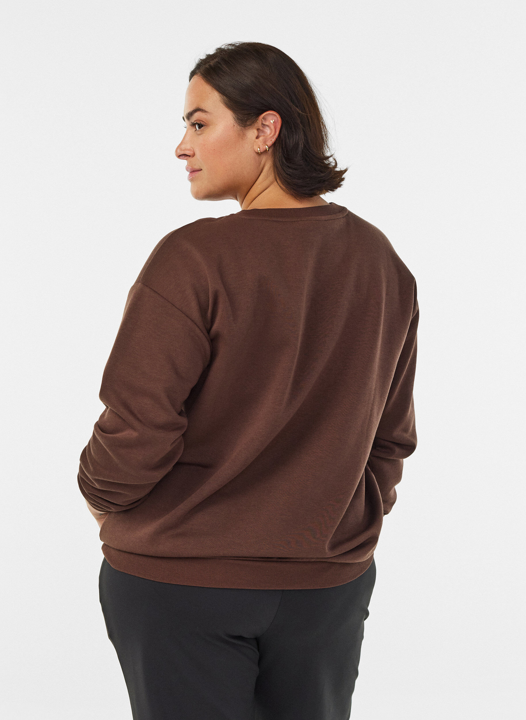 ZizzifashionSweatshirt with embroidered text, Brown, Model image number 2
