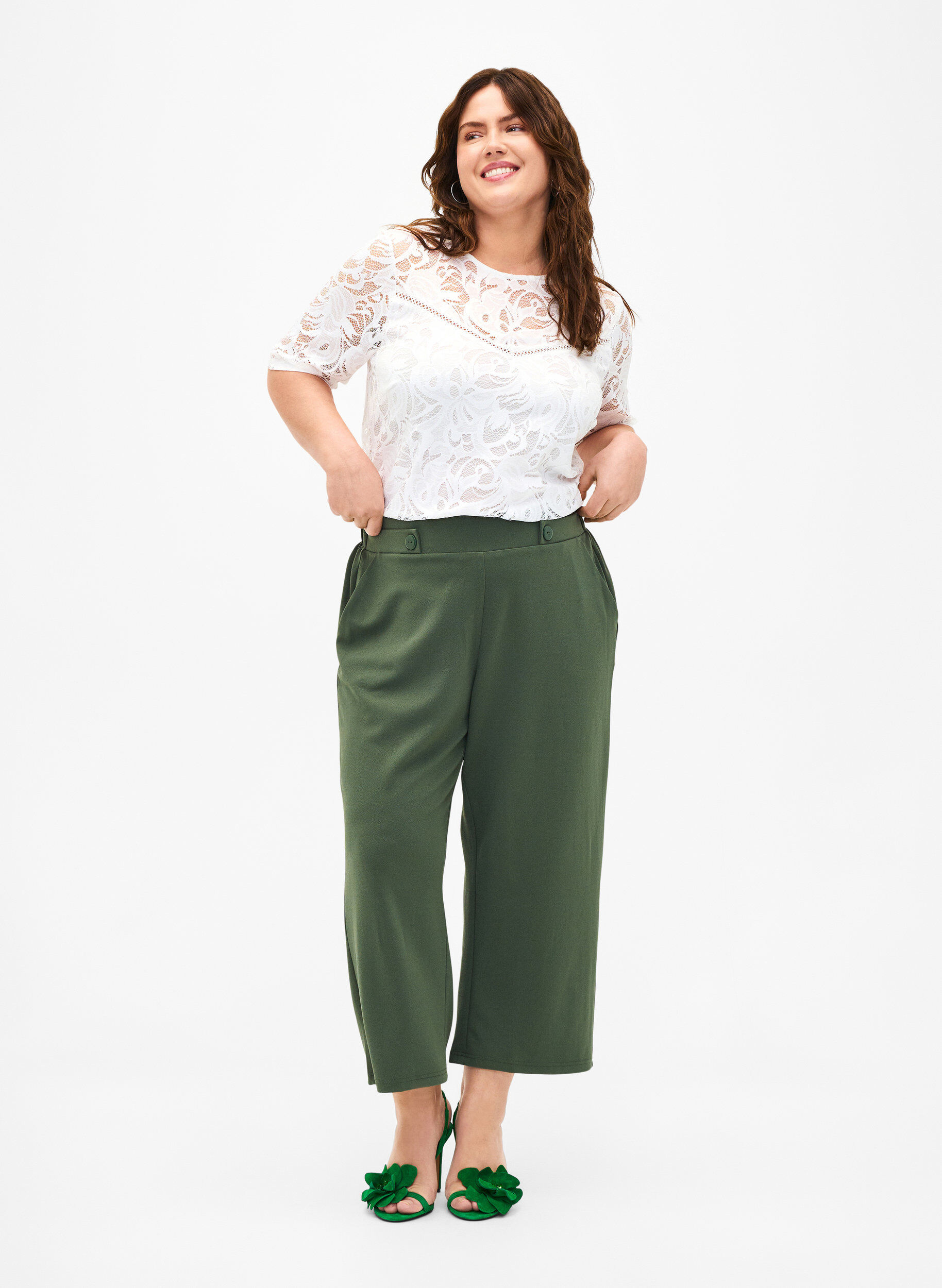 Zizzifashion 7/8 pants with loose fit, Green, Model image number 0