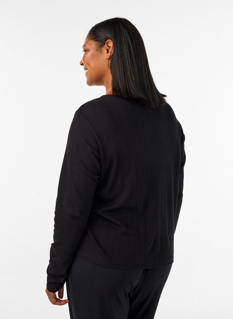 Cardigan in organic cotton with eyelet embroidery, Black, Model image number 2